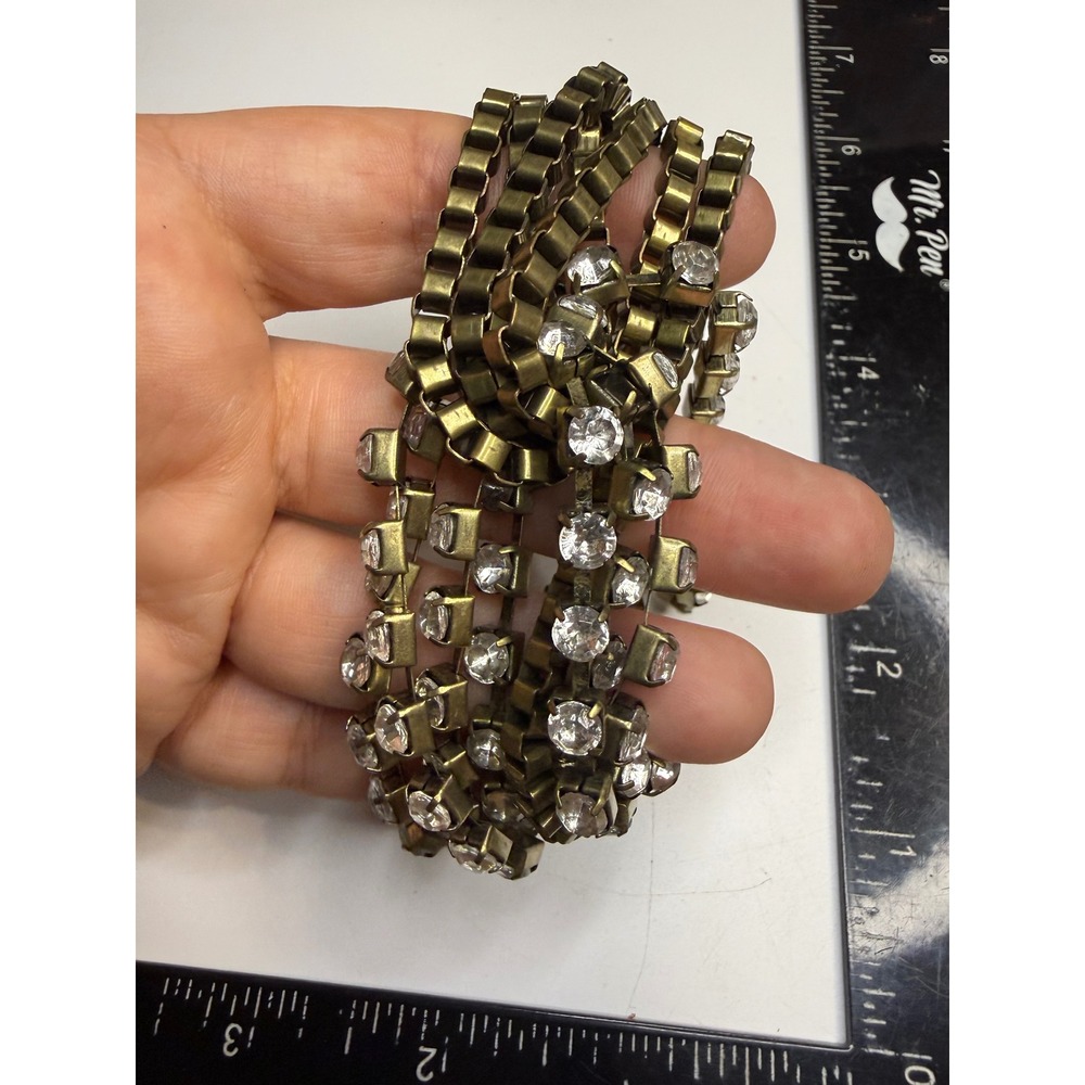 Ali Khan New York Antique Brass Rhinestone Multi Strand Statement Bracelet